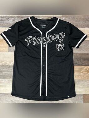 Playboy Black Baseball-Style Jersey with White Trim